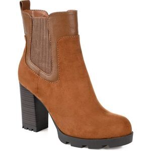 Journee Collection Brown Suede Block Heel Ankle Boots